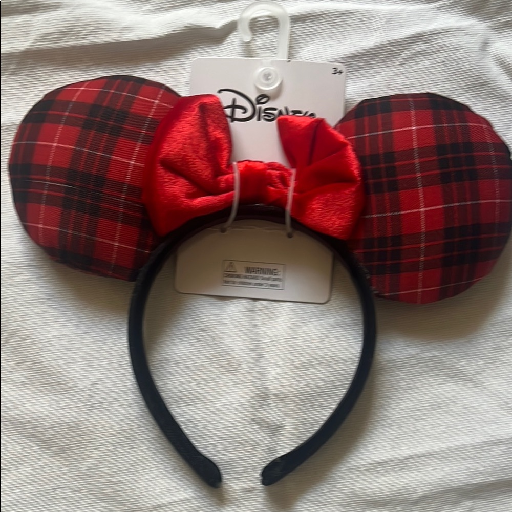 Disney Red Plaid Minnie Mouse Ears Headband, new with tags